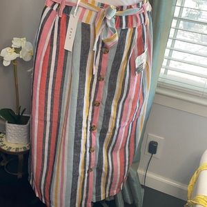 NWT—Colorful Striped Linen MIDI Skirt